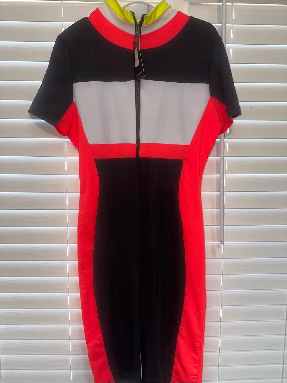 Fashion Nova Colorblock Short-Sleeve Women's Dress - Black, White & Neon Coral